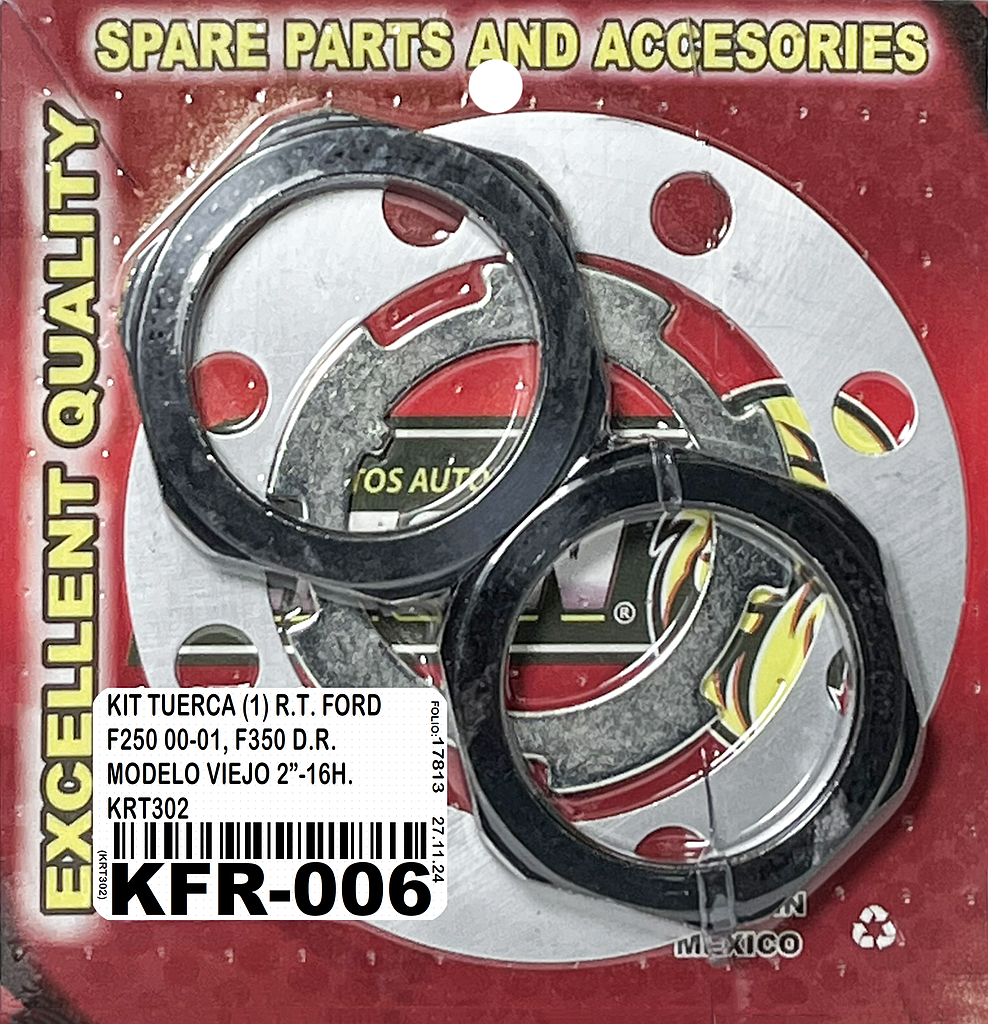 KIT TUERCA (1) R.T. FORD F250 00-01, F350 D.R. MODELO VIEJO 2”-16H. KRT302