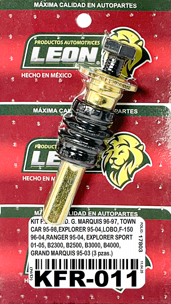 KIT F.D. (1) R.D. MERCURY GRAND MARQUIS 96-97, LINCOLN TOWN CAR 95-98 7537 D659, D678, EXPLORER 95-04, 7532 D652, LOBO, F-150 96-04 7558 D679, RANGER 95-04, EXPLORER SPORT 01-05 7706 D833, 7793 D833 // MAZDA B2300, B2500, B3000, B4000 7532 D652 // MERCURY G. MARQUIS 95-03 7617 D748