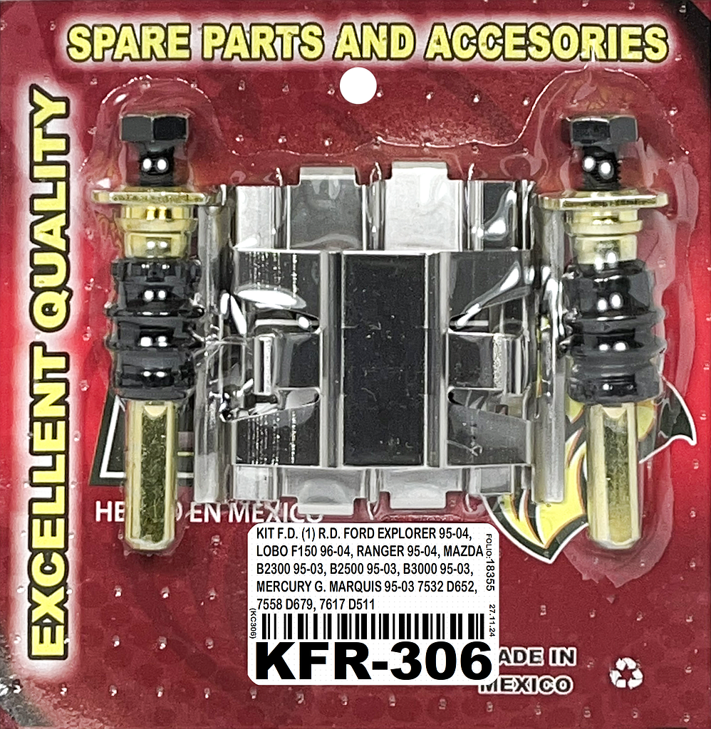 KIT F.D. (1) R.D. FORD EXPLORER 95-04, LOBO F150 96-04, RANGER 95-04, MAZDA B2300 95-03, B2500 95-03, B3000 95-03, MERCURY G. MARQUIS 95-03 7532 D652, 7558 D679, 7617 D511 KC306