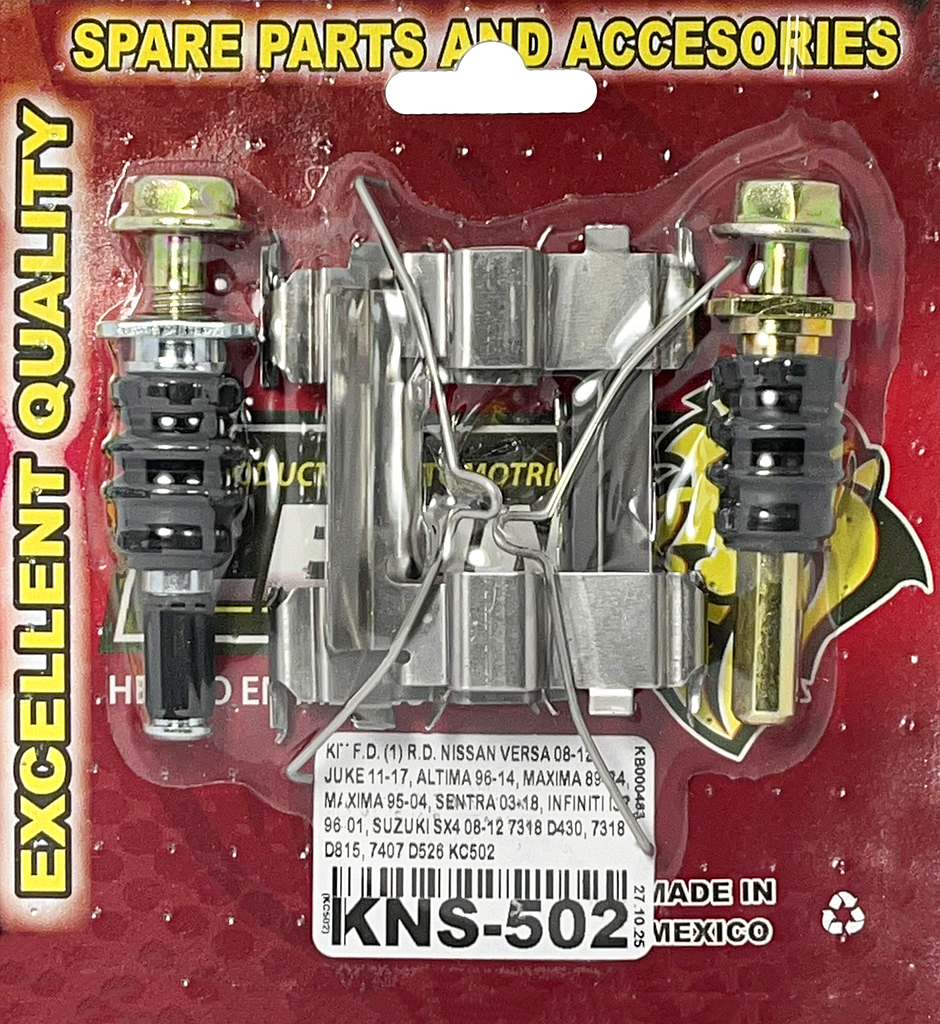 KIT F.D. (1) R.D. NISSAN VERSA 08-12, JUKE 11-17, ALTIMA 96-14, MAXIMA 89-04, MAXIMA 95-04, SENTRA 03-18, INFINITI I30 96-01, SUZUKI SX4 08-12 7318 D430, 7318 D815, 7407 D526 KC502