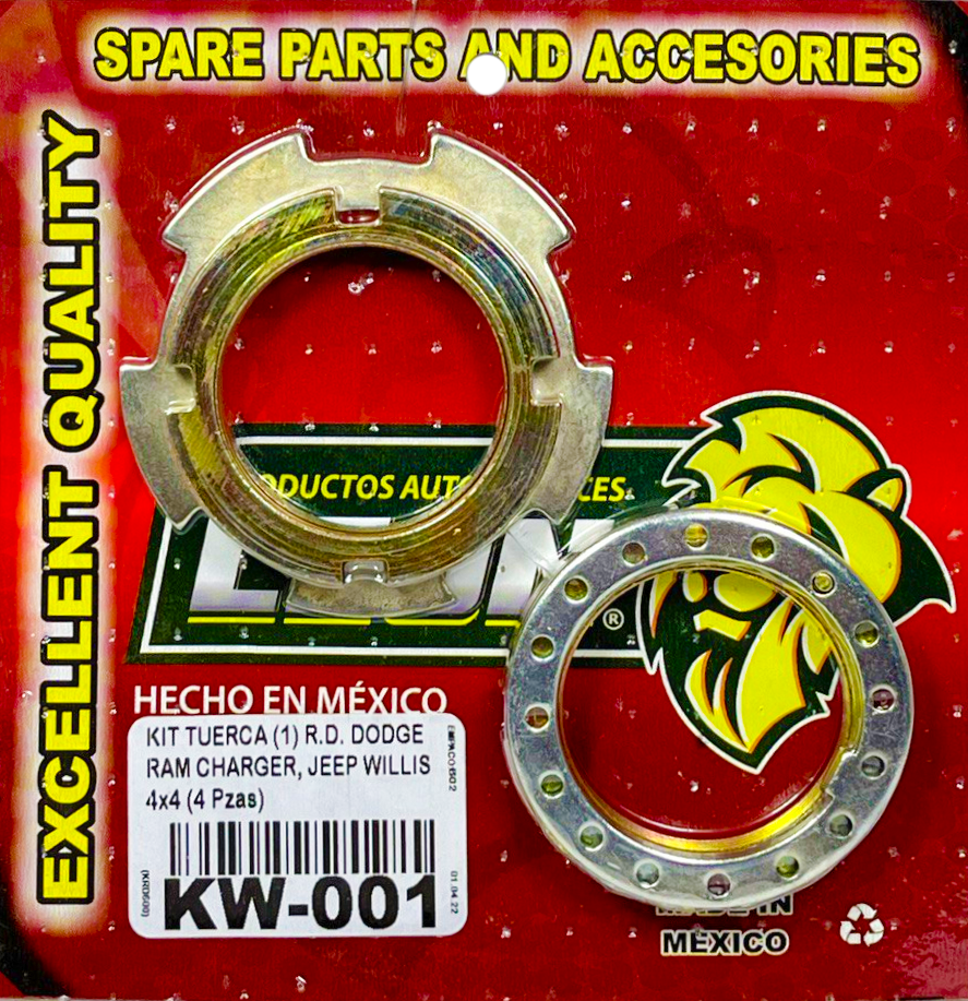 KIT TUERCA (1) R.D. DODGE RAM CHARGER, JEEP WILLIS 4x4, FORD F100 89-94, GMC VARIOS 89-94 1” 5/8-16H. KRD600