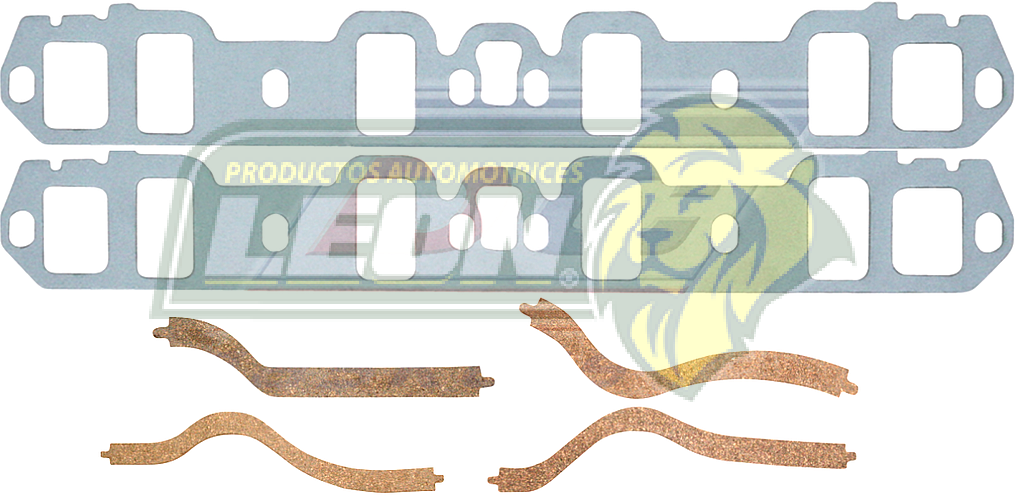 JUNTA MULTIPLE FORD V8 M.302 5.0L, 351W 5.8L (ADMISION) PUERTOS GRANDES. TODOS F.I. 75-97 CONTENIDO: 2 JUNTAS MULTIPLE, 4 COLILLAS CORCHO, 2 CORTAS Y 2 LARGAS