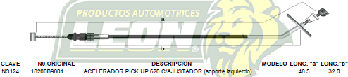 CHICOTE ACEL. PK-UP NISSAN 620 CON AJUSTADOR (sop. izq)