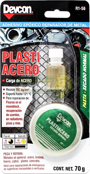 ADHESIVO EPOXICO REPARADOR DE METAL PLASTIACERO SECADO NORMAL (PASTA) LATA 70 gr.