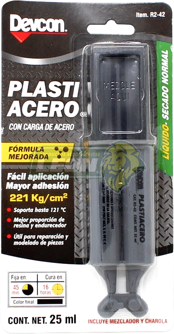 ADHESIVO CON CARGA DE ACERO PLASTIACERO SECADO RAPIDO 5 MIN. (LIQUIDO) JERINGA 25 ml.
