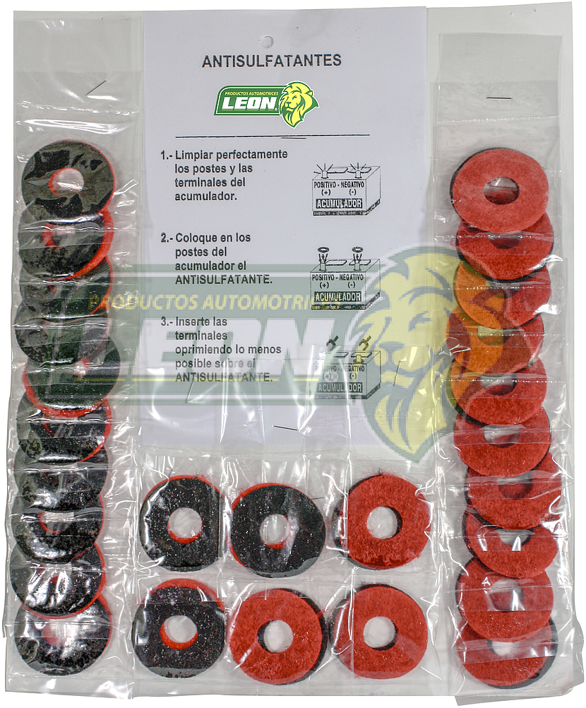 ANTISULFATANTE PARA POSTES DE BATERIAS (PLANILLA C/30 JGO.s. ROJO Y NEGRO)
