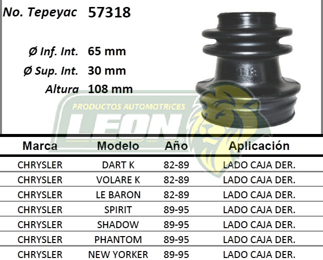 MACHETA L. CAJA CHRYSLER DART K, VOLARE K, LEBARON 82-89, SPIRIT, SHADOW, PHANTOM, NEW YORKER 89-95 (SÒLO HULE EN CAJA DE TEPEYAC) ***OFERTA POR LIQUIDACIÓN*