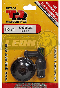 VALVULA PCV TR DODGE RAM 2500 5.9L V8 94-02, 3500 5.9L V8 94-02, CHARGER 5.9L V8 86-93, SHADOW TURBO 2.2L L4 89-90, CHRYSLER LEBARON 2.2L L4 84-87, 5.2L 300 7.2L V8 70-71, 6.6L V8 75.78, FIFTH AVENUESEAT 3.7L L6 1983, 5.2L V8 83-89, IMPERIAL 5.2L V8 81-83, 3.3L V6 91-93, LASER TURBO 2.2L L4 84-86, NEW YORKER 7.2L V8 70-78, 6.6L V8 72-78, 5.9L V8 77-80, 5.2L V8 79-82, NEWPORT 7.2L V8 70-78, 5.9L V8 71-80, TC MASERATI 2.2L L4 89-90, TOWN & COUNTRY 6.33 CORDOBA 3.7L L6 80-83, SEAT CORDOBA 5.2L V8 75-83 (INC. EMPAQUE)
