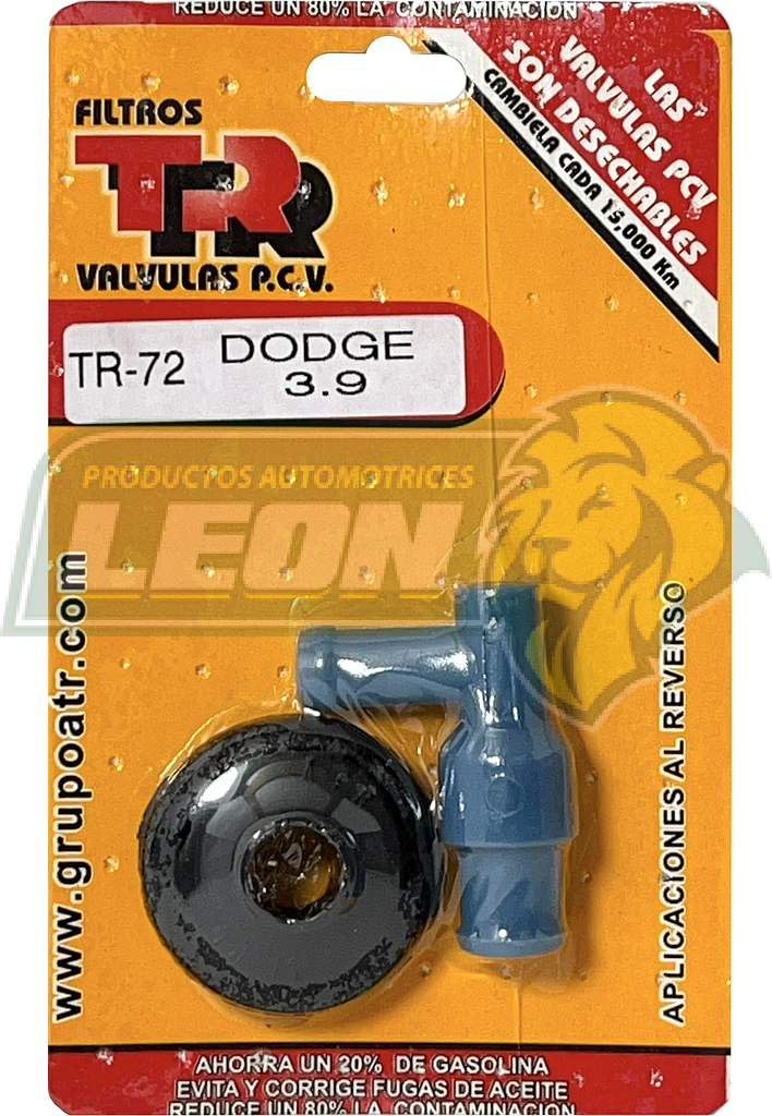 VALVULA PCV TR DODGE RAM PK UP 1500, B150 3.8L V6 99-02, B1500 3.9L V6 95-98, B250 3.9L V6 95-97, DAKOTA 3.9L V6 94-03, DURANGO 3.9L V6 98-99, RAM 1500 3.9L V6 94-01, RAM VAN 1500 3.9L V6 1997, 2500 3.9L V6 2001 (INC. EMPAQUE)