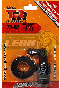 VALVULA PCV TR FORD MUSTANG 4.6L V8 96-01, 5.0L V8 76-84, 4.6L V8 96-01, F-350 5.0L V8 1980, FAIRMONT 4.2L V8 80-82, MAVERICK 4.7L V8 70-77, BRONCO 5.0L V8 80-84, 5.8L V8 81-82, COUNTRY SQUIRE 5.0L V8 87-91, CROWN VICTORIA 4.6L V8 92-02, ECONOLINE E-100 4.9L V8 1979, 5.0L V8 79-80, 5.8L V8 1979, E-150 4.9L L6 1979, 5.0L V8 82-85, E-250 4.9L L6 1979, 5.0L V8 82-85, E-350 5.0L V8 1980, F-100 5.0L V8 79-80, 4.2L V8 1982, 3.8L V6 1983, F-150 5.0L V8 82-85, F-250 5.0L V8 82-85, F-350 5.0L V8 85-86, GRANADA 4.2L V8 1980, 5.0L V8 80-81, LTD 5.0L V8 81-85, 5.8L V8 81-86, 2.3L L4 1983, LINCOLN CONTINENTAL 5.8L V8 1982, MARK VI 5.8L V8 1980, 5.0L V8 81-83, VERSAILLES 5.0L V8 1980, MERCURY CAPRI 4.2L V8 80-82, 5.0L V8 82-86, MARQUIS 5.0L V8 79-82, 4.2L V8 81-82, MONARCH 4.2L V8 1980, ZEPHYR 4.2L V8 80-82 (INC. EMPAQUE)