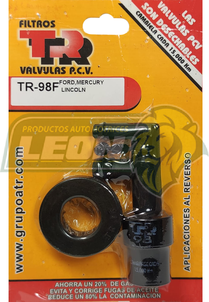 VALVULA PCV TR FORD MUSTANG 4.6L V8 96-01, 5.0L V8 76-84, 4.6L V8 96-01, F-350 5.0L V8 1980, FAIRMONT 4.2L V8 80-82, MAVERICK 4.7L V8 70-77, BRONCO 5.0L V8 80-84, 5.8L V8 81-82, COUNTRY SQUIRE 5.0L V8 87-91, CROWN VICTORIA 4.6L V8 92-02, ECONOLINE E-100 4.9L V8 1979, 5.0L V8 79-80, 5.8L V8 1979, E-150 4.9L L6 1979, 5.0L V8 82-85, E-250 4.9L L6 1979, 5.0L V8 82-85, E-350 5.0L V8 1980, F-100 5.0L V8 79-80, 4.2L V8 1982, 3.8L V6 1983, F-150 5.0L V8 82-85, F-250 5.0L V8 82-85, F-350 5.0L V8 85-86, GRANADA 4.2L V8 1980, 5.0L V8 80-81, LTD 5.0L V8 81-85, 5.8L V8 81-86, 2.3L L4 1983, LINCOLN CONTINENTAL 5.8L V8 1982, MARK VI 5.8L V8 1980, 5.0L V8 81-83, VERSAILLES 5.0L V8 1980, MERCURY CAPRI 4.2L V8 80-82, 5.0L V8 82-86, MARQUIS 5.0L V8 79-82, 4.2L V8 81-82, MONARCH 4.2L V8 1980, ZEPHYR 4.2L V8 80-82 2 VIAS (INC. EMPAQUE)