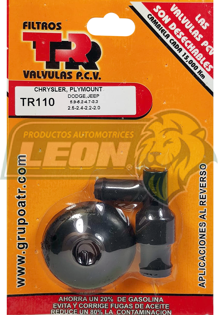 VALVULA PCV TR DODGE STRATUS 2.4L L4 95-00, 2.0L L4 95-99, NEON 2.0L L4 95-99, CIRRUS 2.4L L4 97-00, CHRYSLER SEBRING 2.0L L4 95-99 (INC. EMPAQUE)
