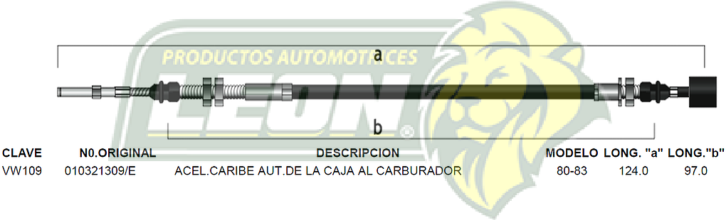 CHICOTE ACEL. GOLF, JETTA AUT. CAJA DE VELOC.-CARB. 86-91