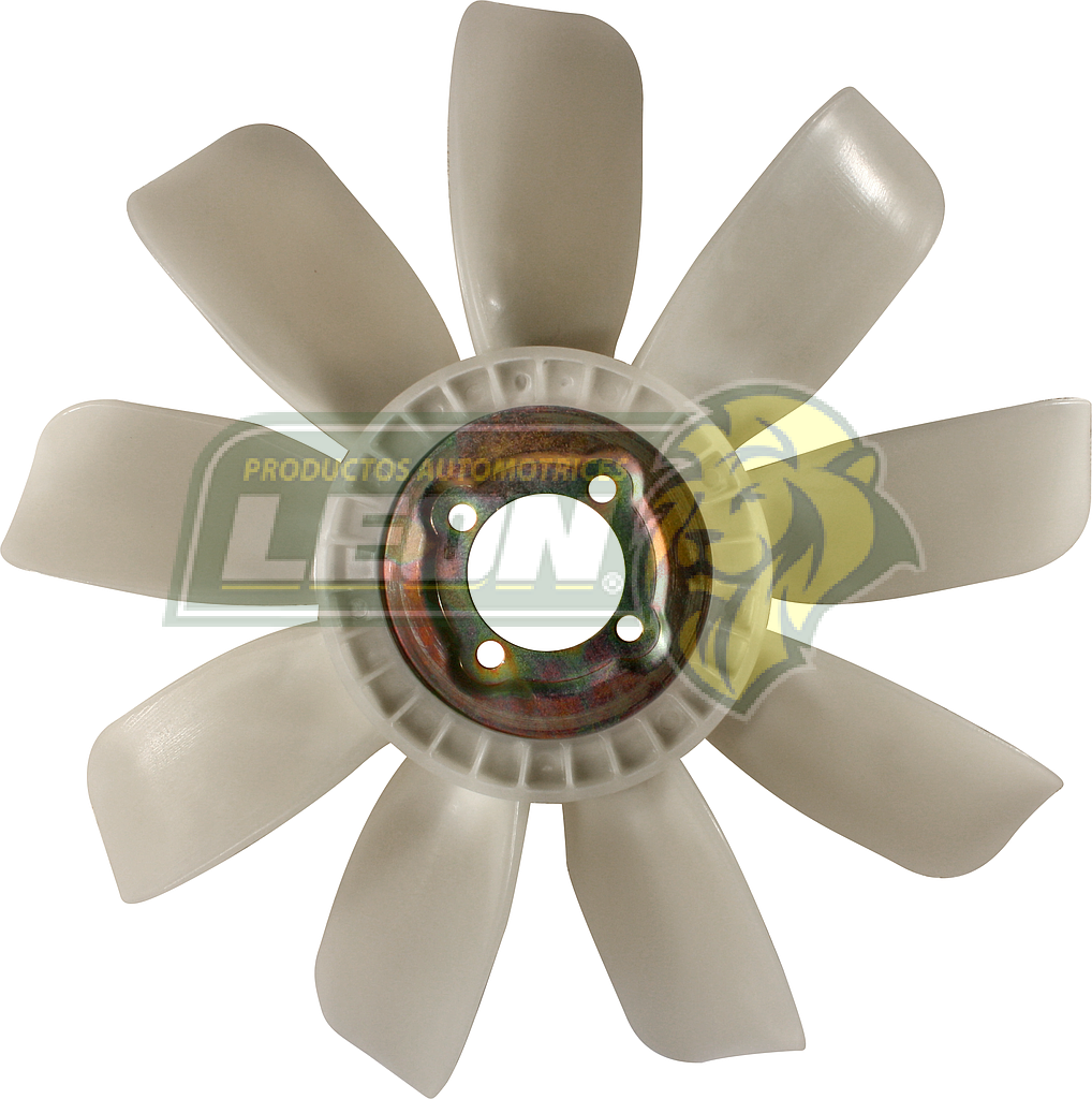 VENTILADOR NAILON G.M. Y GMC VORTEC 6, 8C. SILVERADO, CHEYENNE, SUBURBAN, EXPRESS VAN, S10, SIERRA CMTAS. 3500, HUMMER 9 ASPAS CENTRO DE METAL ØI: 6.4 cm, ØE: 46.5 cm