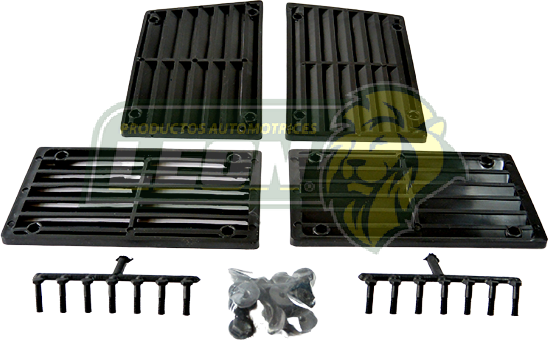 REJILLAS PARA TAPA DE MOTOR VW SEDAN 75-04 (4 REJILLAS, 18 TORNILLOS, 16 TUERCAS RÁPIDAS DE PLÁSTICO)