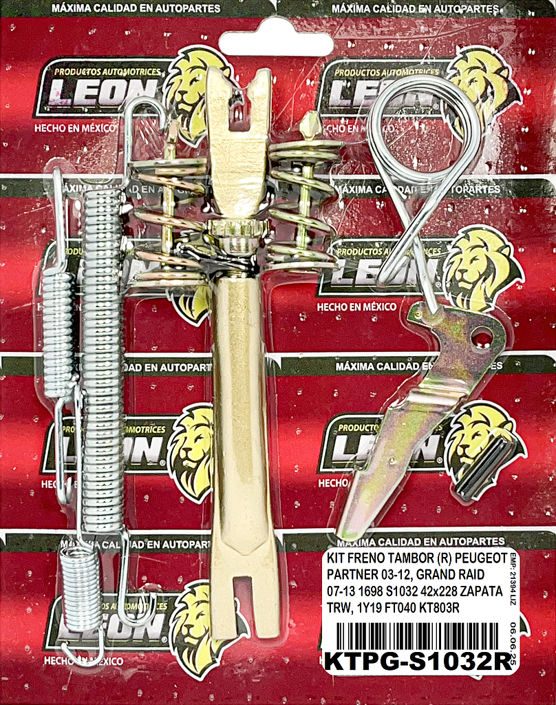 KIT FRENO TAMBOR (R) PEUGEOT PARTNER 03-12, GRAND RAID 07-13 1698 S1032 42x228 ZAPATA TRW, 1Y19 FT040 KT803R