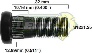BIRLO RUEDA NISSAN PK-UP NP300 08-15 R.D. 12x1.25x32 mm ESTRIADO 12.99x10.16 mm