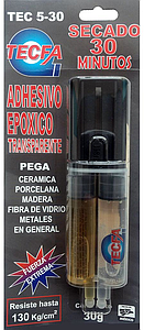 ADHESIVO EPOXICO SECADO LENTO 30 min. TRANSPARENTE JERINGA 30 gr.