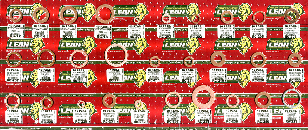 MUESTRARIO DE RONDANAS DE COBRE VARIAS MEDIDAS