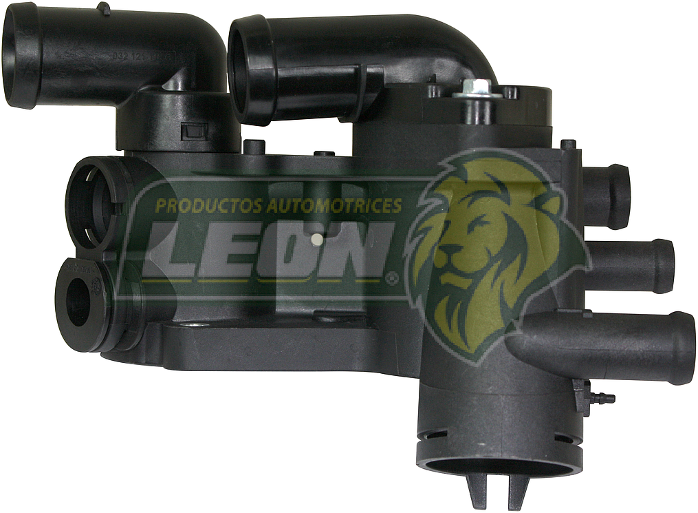 TOMA AGUA VW GOL 09-20 1.6L, CROSSFOX 06-17 1.6L, POLO 03-07 1.6L, SEAT CORDOBA 03-09 1.6L (2 BULBOS 6 SALIDAS CON PIPA LATERAL CAJA REGULADORA) s/TERMOSTATO PLASTICO (INCLUYE UN TAPON)