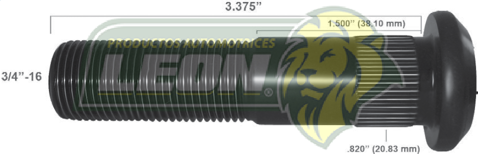 BIRLO RUEDA EXTRAPESADO EJE ROCKWELL, FREIGHTLINER, TORTON (L) 3/4-16H LV: 1.500” (38.1 mm), LT: 3.375” ASTRIADO: 0.820” (20.83 mm) PAVONADO