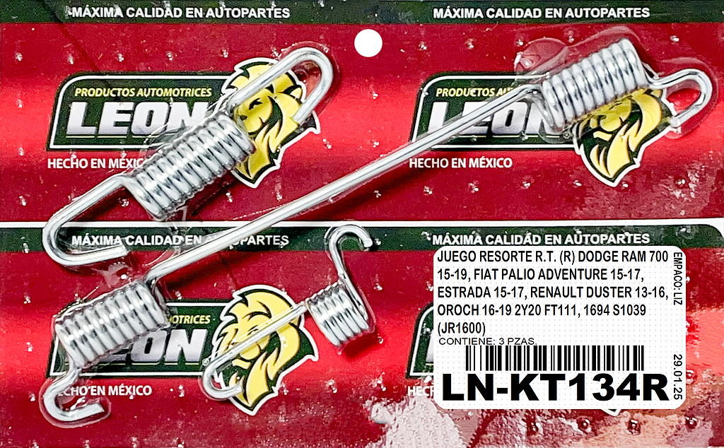 JUEGO RESORTE R.T. (R) DODGE RAM 700 15-19, FIAT PALIO ADVENTURE 15-17, ESTRADA 15-17, RENAULT DUSTER 13-16, OROCH 16-19 2Y20 FT111, 1694 S1039 (JR1600)