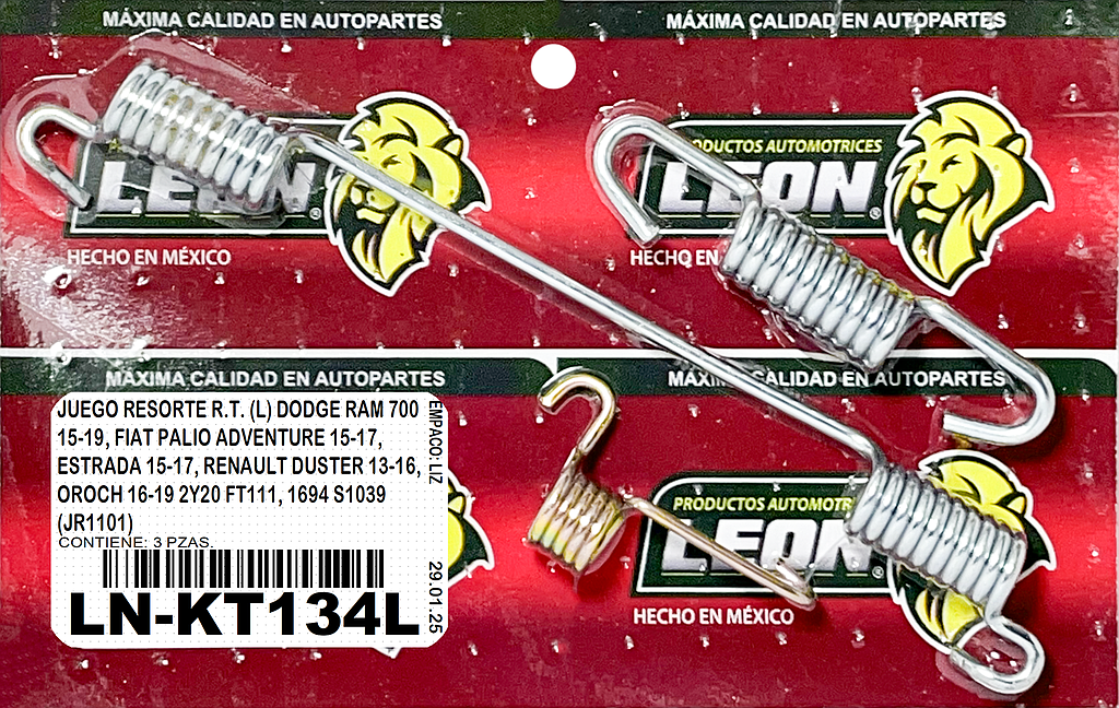 JUEGO RESORTE R.T. (L) DODGE RAM 700 15-19, FIAT PALIO ADVENTURE 15-17, ESTRADA 15-17, RENAULT DUSTER 13-16, OROCH 16-19 2Y20 FT111, 1694 S1039 (JR1101)