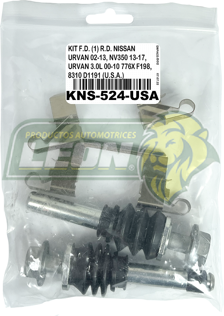 KIT F.D. (1) R.D. NISSAN URVAN 02-13, NV350 13-17, URVAN 3.0L 00-10 776X F198, 8310 D1191 (U.S.A.) KC524