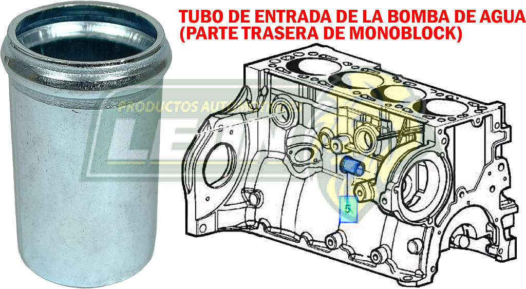TUBO ENTRADA BOMBA AGUA G.M. CHEVY 4C. 1.4L 94-96, 1.6L  96-12, ASTRA 1.8L 00-03, 2.4L 04-06, ZAFIRA 00-07, CORSA 1.8L 03-08, MERIVA 1.8L 04-06, TORNADO 1.8L 04-11 (PARTE TRASERA DE MONOBLOCK) (6900915) ØI:27 mm, ØE1:29 mm, ØE2:30 mm, L:52 mm
