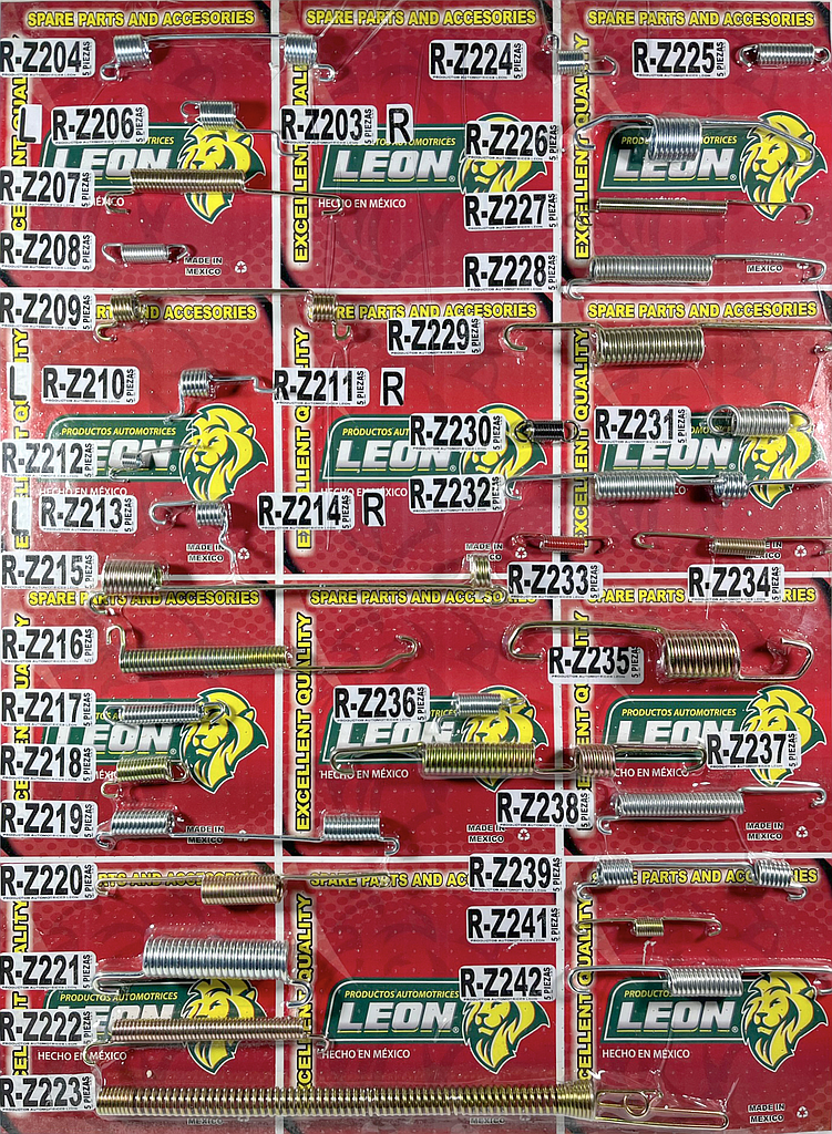 MUESTRARIO DE RESORTES “R-Z203 AL R-Z242” PARA ZAPATAS DE FRENO DE TAMBOR