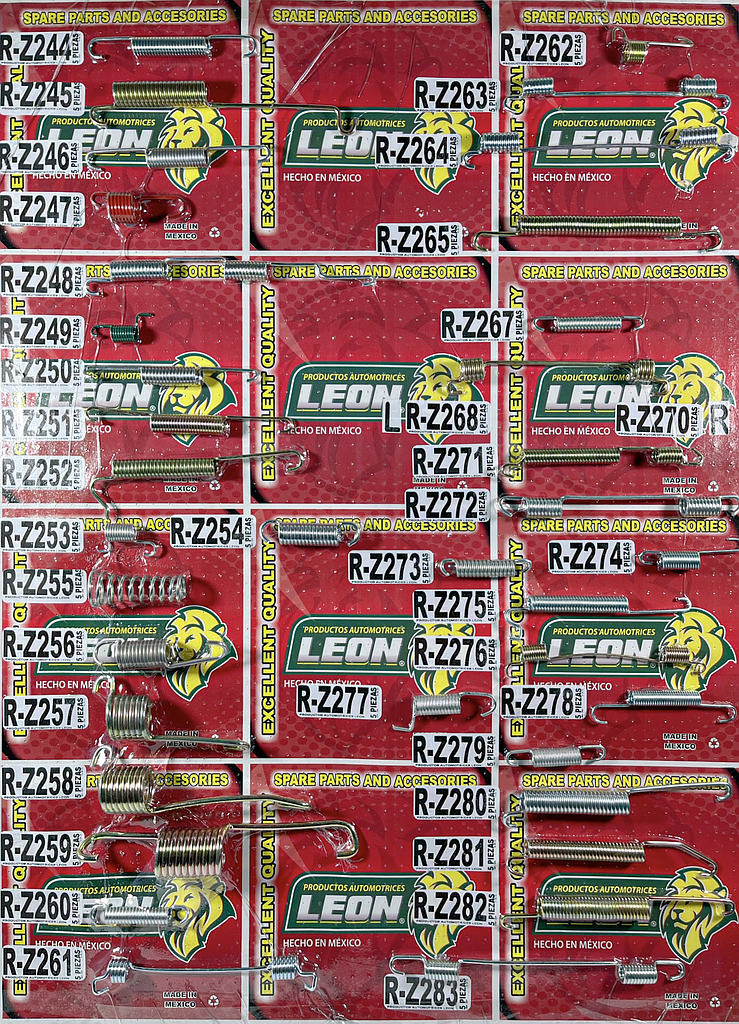 MUESTRARIO DE RESORTES “R-Z244 AL R-Z283” PARA ZAPATAS DE FRENO DE TAMBOR