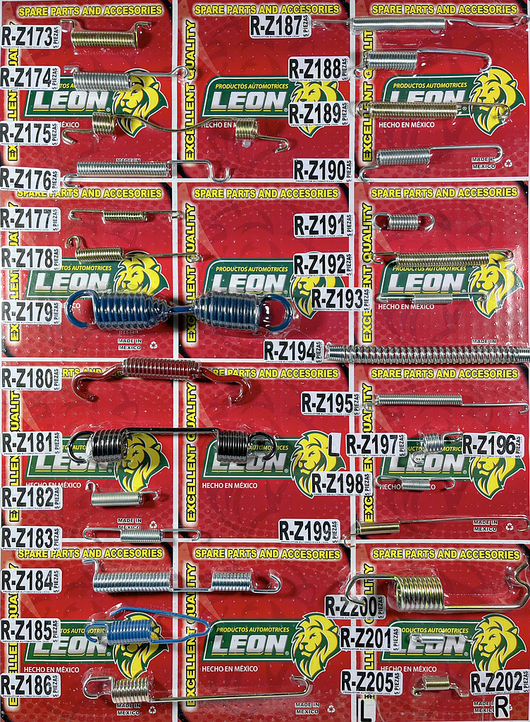 MUESTRARIO DE RESORTES “R-Z173 AL R-Z202” PARA ZAPATAS DE FRENO DE TAMBOR