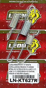 JUEGO RESORTE R.T. R. TOYOTA COROLLA 03-06, RAV4 06-17, NISSAN XTRAIL 02-14, ROGUE 08-14, JUKE 11-17, LEAF 11-17, FORD 289 03-13, PONTIAC VIBE 03-10 1620 S916 (3 pzas.)