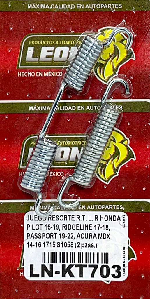 JUEGO RESORTE R.T. L. R HONDA PILOT 16-19, RIDGELINE 17-18, PASSPORT 19-22, ACURA MDX 14-16 1715 S1058 (2 pzas.)