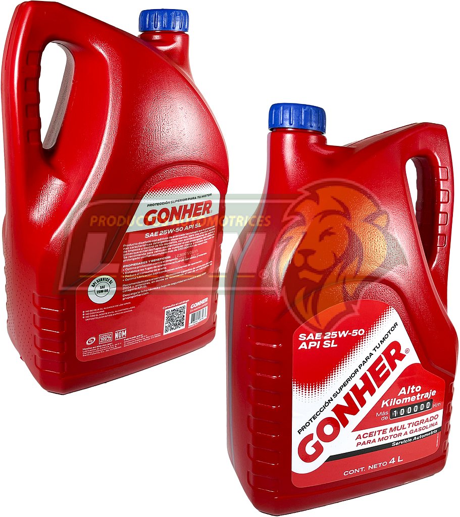 ACEITE MULTIGRADO SAE 25W-50 API SL GARRAFA 4 Lt. (P/AUTOS DE + DE 10000 Km.) GONHER