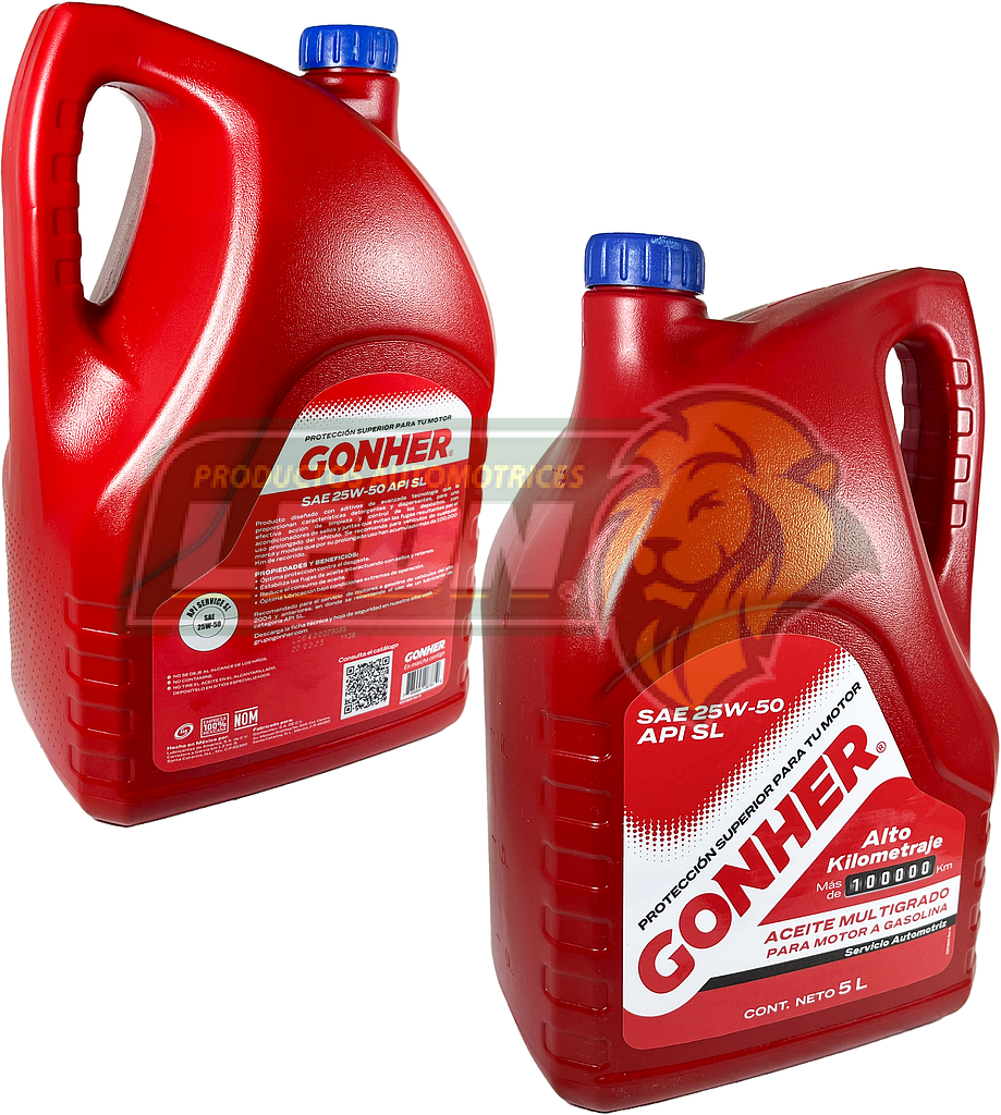 ACEITE MULTIGRADO SAE 25W-50 API SL GARRAFA 5 Lt. (P/AUTOS DE + DE 10000 Km.) GONHER
