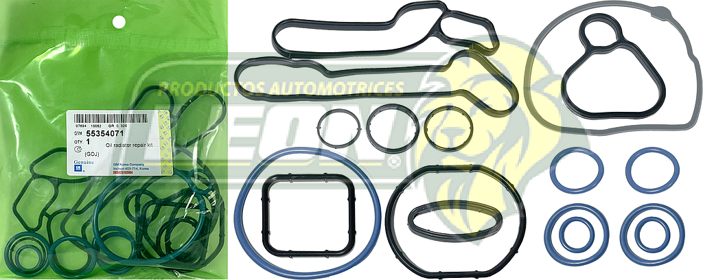JUNTAS ENFRIADOR DE ACEITE G.M. AVEO, CRUZE, TRAX, SONIC, PONTIAC MATIZ, G3 1.6, 1.8L (KIT COMPLETO T/O 16 pzas.)