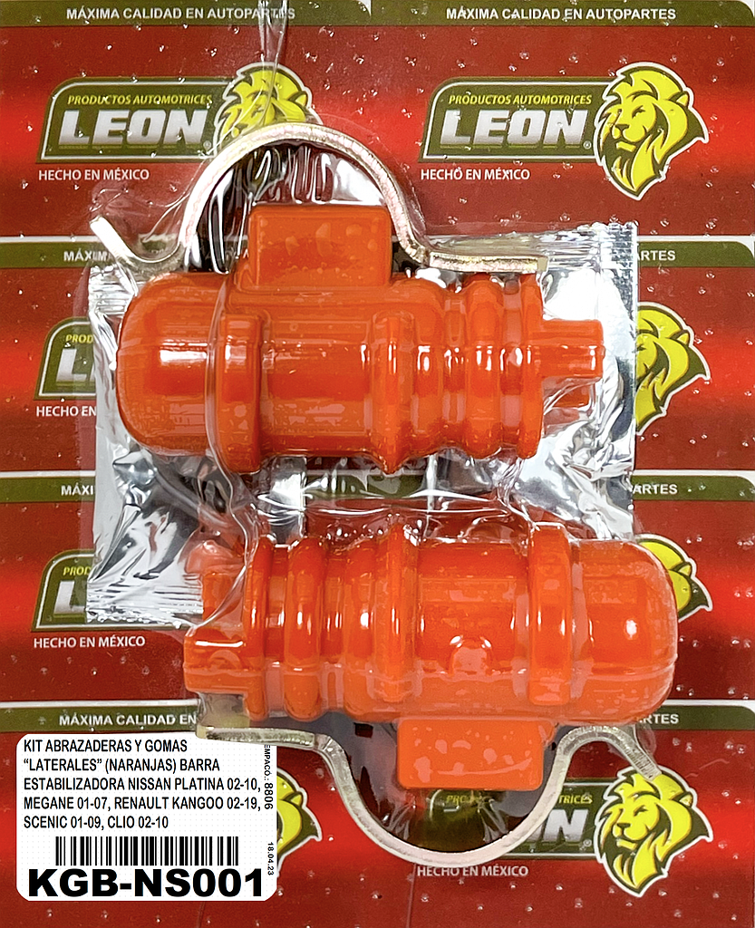 KIT DE ABRAZADERAS Y GOMAS “LATERALES” (NARANJAS) BARRA ESTABILIZADORA NISSAN PLATINA 02-10, MEGANE 01-07, RENAULT KANGOO 02-19, SCENIC 01-09, CLIO 02-10