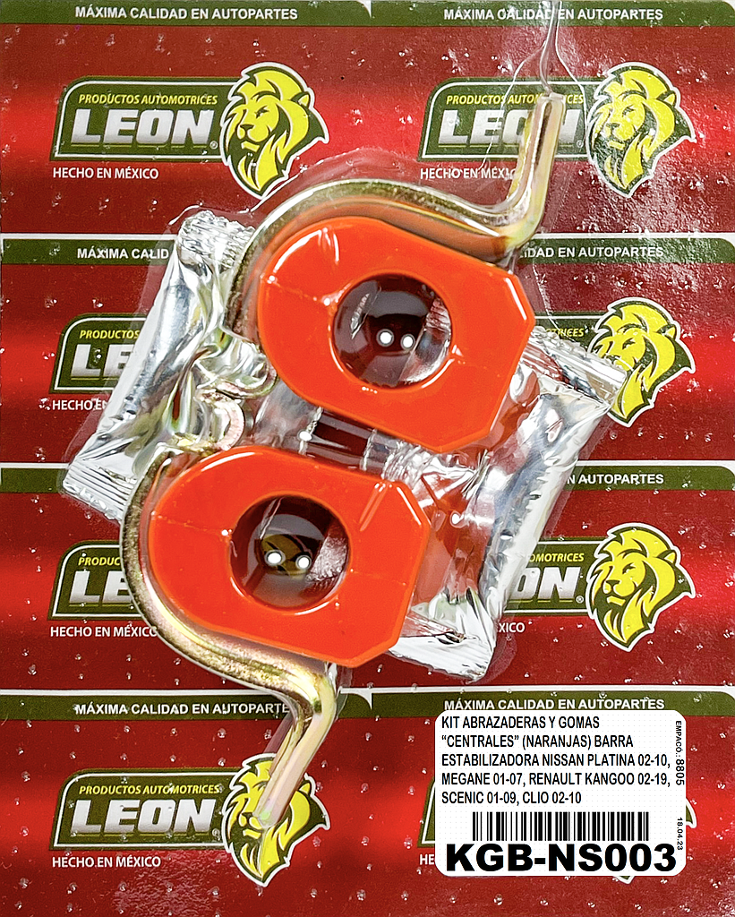 KIT DE ABRAZADERAS Y GOMAS “CENTRALES” (NARANJAS) BARRA ESTABILIZADORA NISSAN PLATINA 02-10, MEGANE 01-07, RENAULT KANGOO 02-19, SCENIC 01-09, CLIO 02-10
