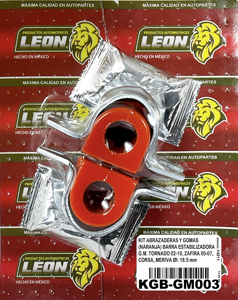 KIT DE ABRAZADERAS Y GOMAS (NARANJA) BARRA ESTABILIZADORA G.M. TORNADO 02-10, ZAFIRA 00-07, CORSA, MERIVA ØI: 18.5 mm