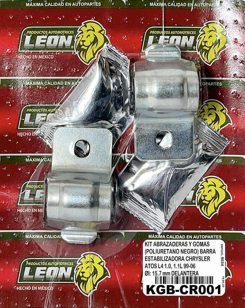 KIT DE ABRAZADERAS Y GOMAS (POLIURETANO NEGRO) BARRA ESTABILIZADORA CHRYSLER ATOS L4 1.0, 1.1L 99-06 ØI: 15.7 mm DELANTERA