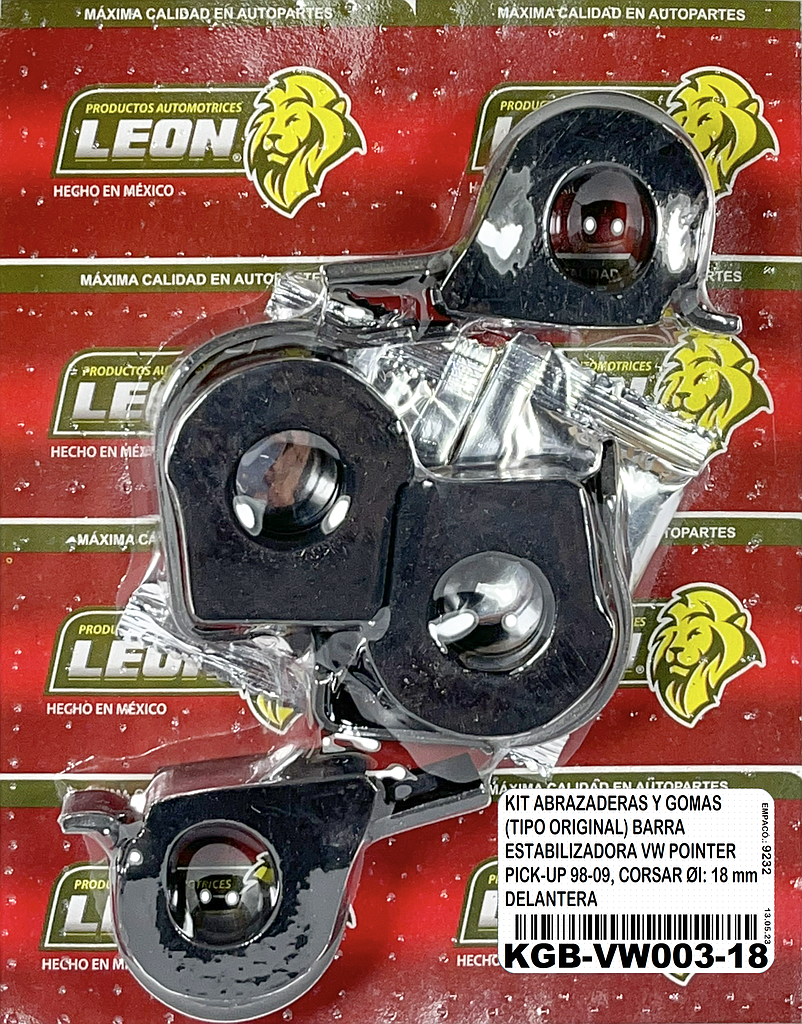 KIT DE ABRAZADERAS Y GOMAS BARRA ESTABILIZADORA VW POINTER PICK-UP 98-09, CORSAR ØI: 18 mm DELANTERA