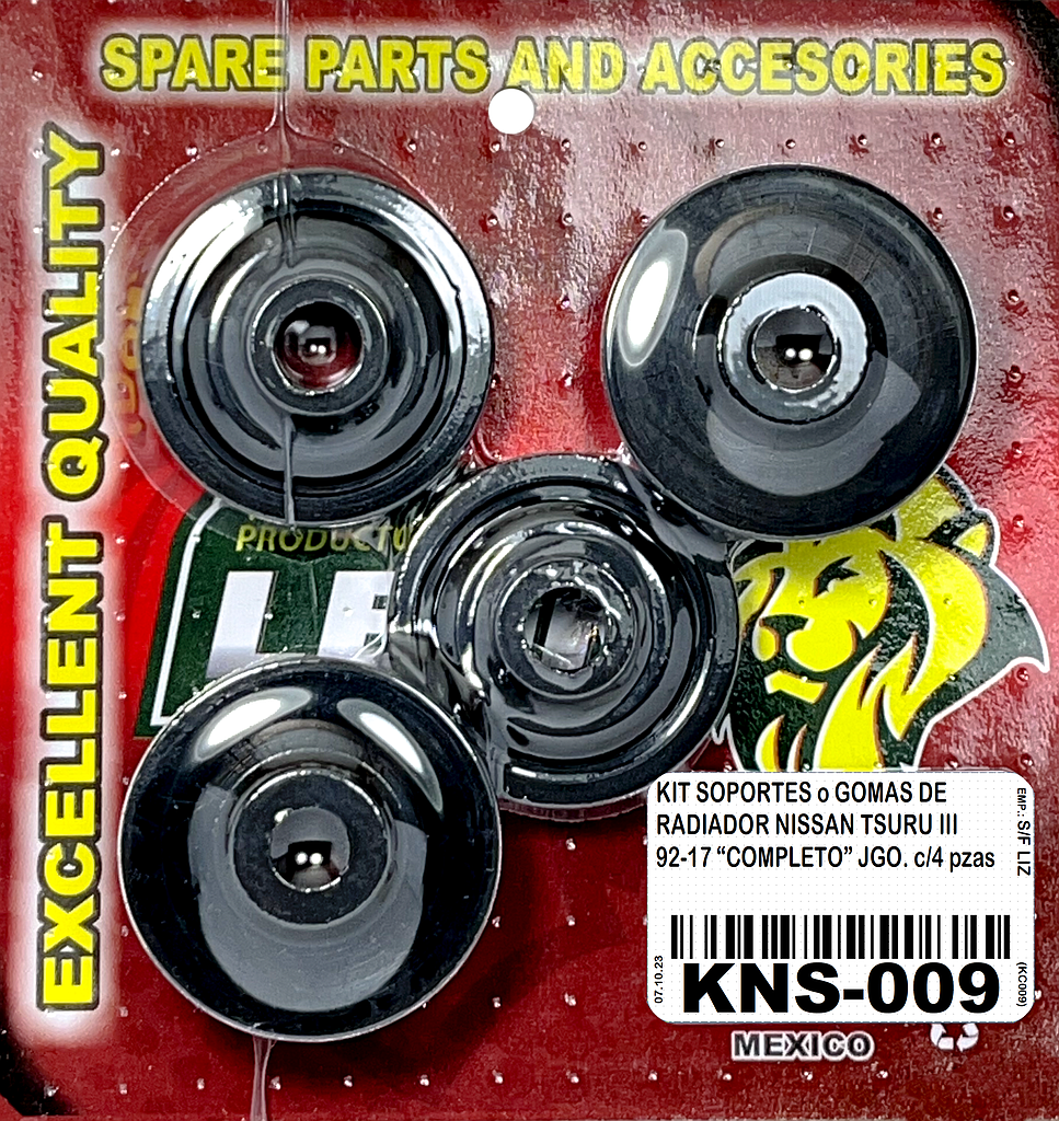 KIT SOPORTES o GOMAS DE RADIADOR NISSAN TSURU III 92-17 “COMPLETO” JGO. c/4 pzas.