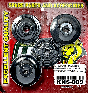 KIT SOPORTES o GOMAS DE RADIADOR NISSAN TSURU III 92-17 “COMPLETO” JGO. c/4 pzas.