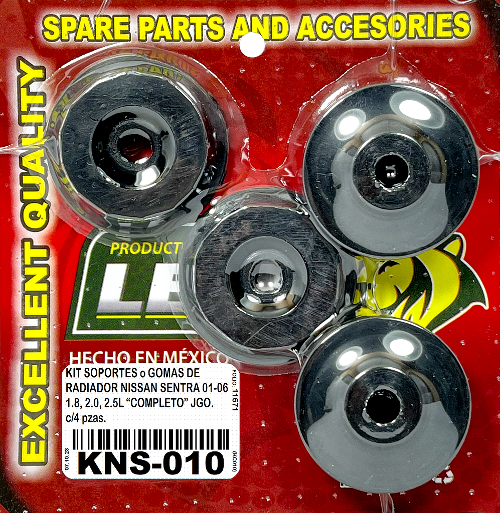 KIT SOPORTES o GOMAS DE RADIADOR NISSAN SENTRA 01-06 1.8, 2.0, 2.5L “COMPLETO” JGO. c/4 pzas.