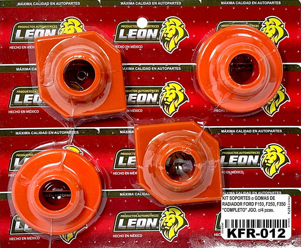 KIT SOPORTES o GOMAS DE RADIADOR FORD F150, F250, F350 “COMPLETO” JGO. c/4 pzas.