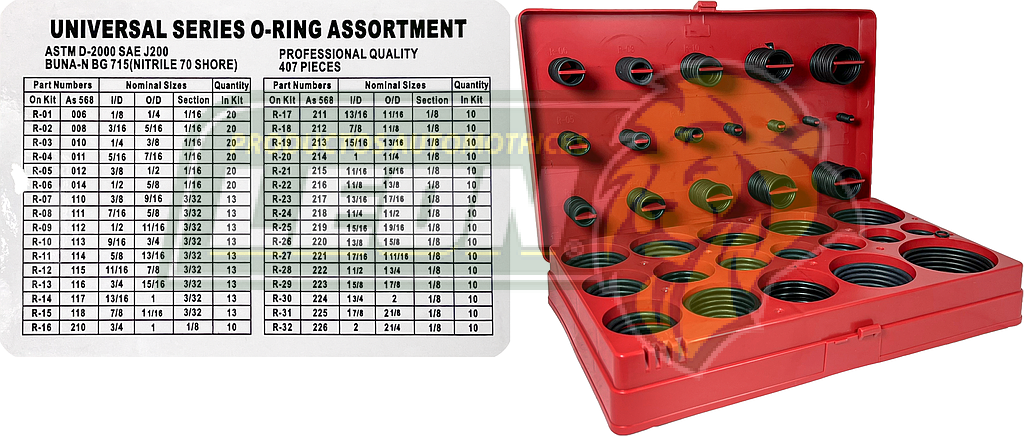 ESTUCHE DE O-RINGS CONT. 32 MED. ESTANDAR = 407 pzas. (3200524, JLU1015, 3200525-2)