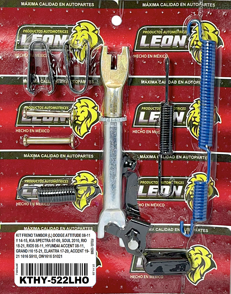 KIT FRENO TAMBOR (L) DODGE ATTITUDE 08-11 Y 14-15, KIA SPECTRA 07-09, SOUL 2010, RIO 18-21, RIO5 06-11, HYUNDAI ACCENT 08-11, GRAND i10 15-21, ELANTRA 17-20, ACCENT 19-21 1616 S910, OW1616 S1021