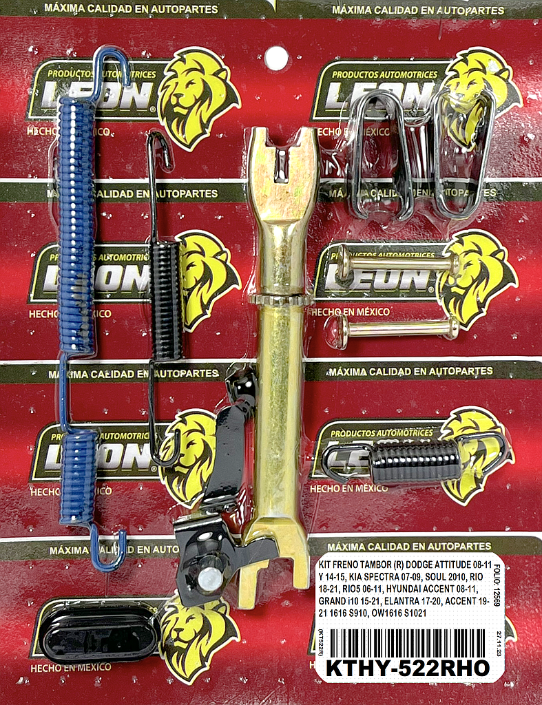 KIT FRENO TAMBOR (R) DODGE ATTITUDE 08-11 Y 14-15, KIA SPECTRA 07-09, SOUL 2010, RIO 18-21, RIO5 06-11, HYUNDAI ACCENT 08-11, GRAND i10 15-21, ELANTRA 17-20, ACCENT 19-21 1616 S910, OW1616 S1021