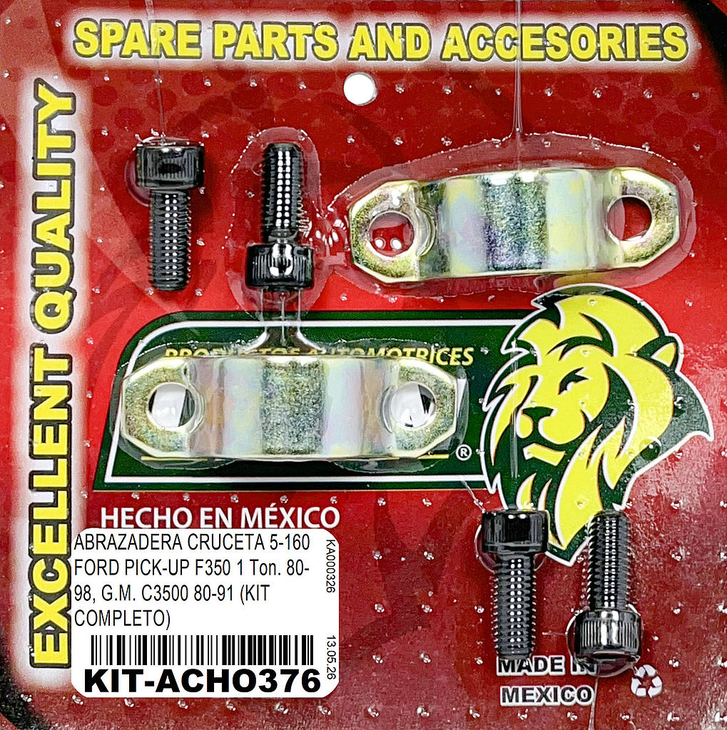 ABRAZADERA CRUCETA 5-160 FORD PICK-UP F350 1 Ton. 80-98, G.M. C3500 80-91 (KIT COMPLETO)